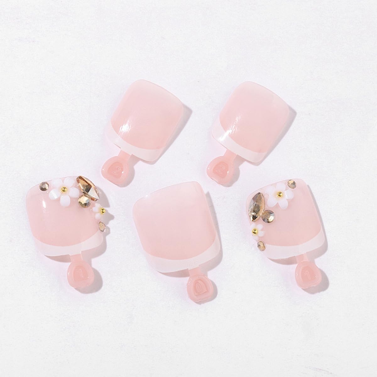 yefiuo Press on Toenails White French Toe Press on Nails Tips Kit Pink Fake Toe Nails Press ons False Toenails 3D Flowers Rhinestones Acrylic Glue on Nails Stick on Nails for Women Nail Supplies 24Pcs