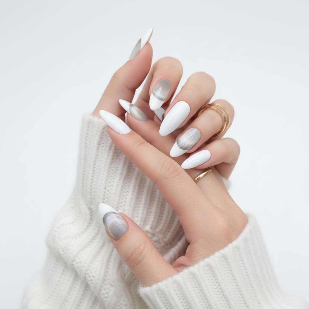 Handmade Press On Nails Almond Tip Color White Reusable Stick On Fake Nails Luxury Elegant Sexy Style For Women Gift With Nail Glue S