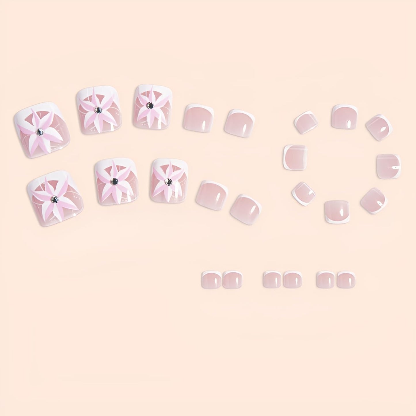 French Tip Press on Toenails Short Square Fake Toe Nails Flower Toenail Press Ons Glossy False Toenails White French Tip Glue on Toe Nail Acrylic Full Cover Stick on Toenail for Women Set 24Pcs