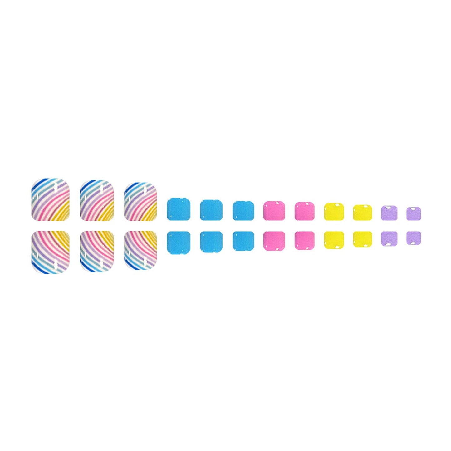 Summer Press on Toenails Color Fake Toe nails Short Square Toe nails Press ons with Color Lines Designs Glossy Acrylic Stick on Toenails for Women 24Pcs
