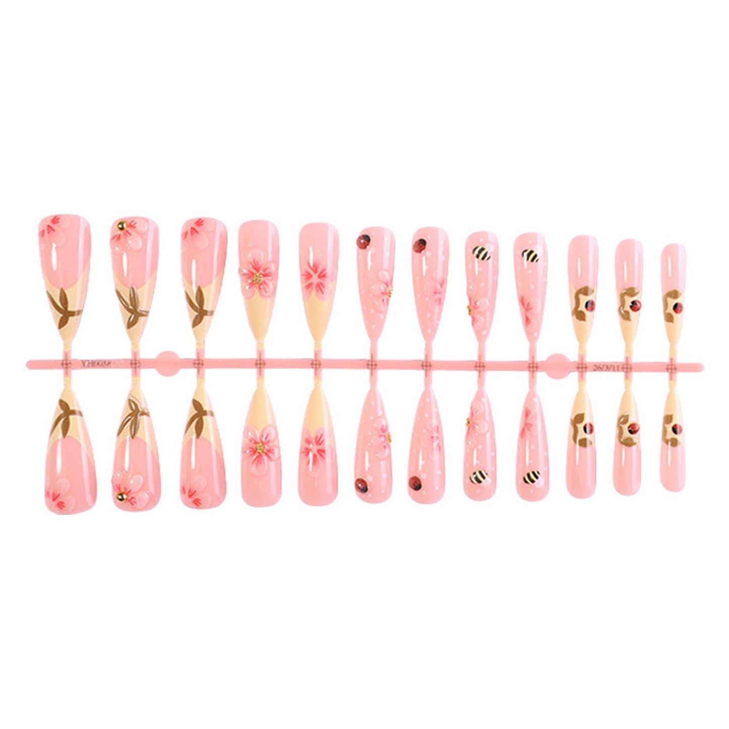 Stiletto Press On Nails Long Fake Nails Flower With Polka Dot Design French Tip Fake Nails Full Cover Summer Acrylic Nail Artificial Reusable Stick On Nail For Women 24pcs