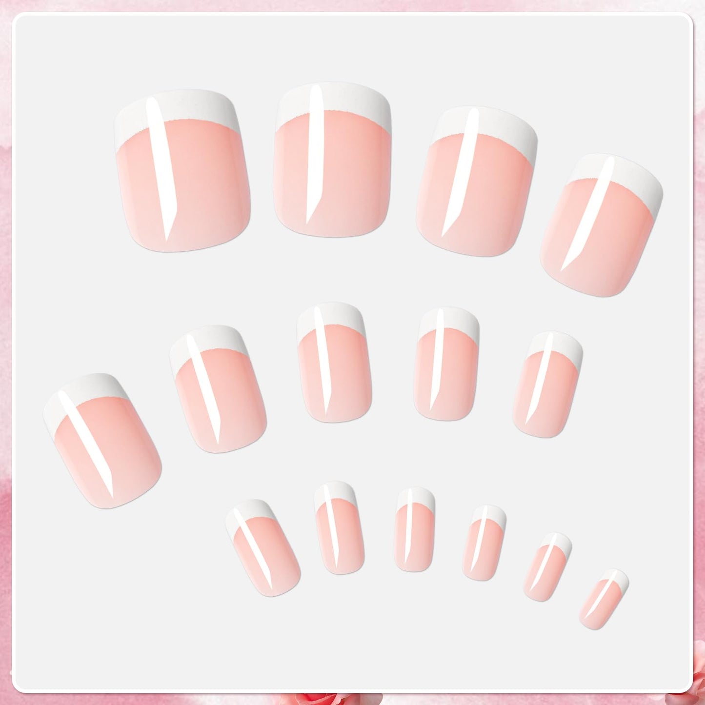 AddFavor White French Tip Press on Nails Short Square - 240pcs Nude Pink Short Square Fake Nails, French Tip Nails Press on Acrylic Nail Extension Nails Art DIY