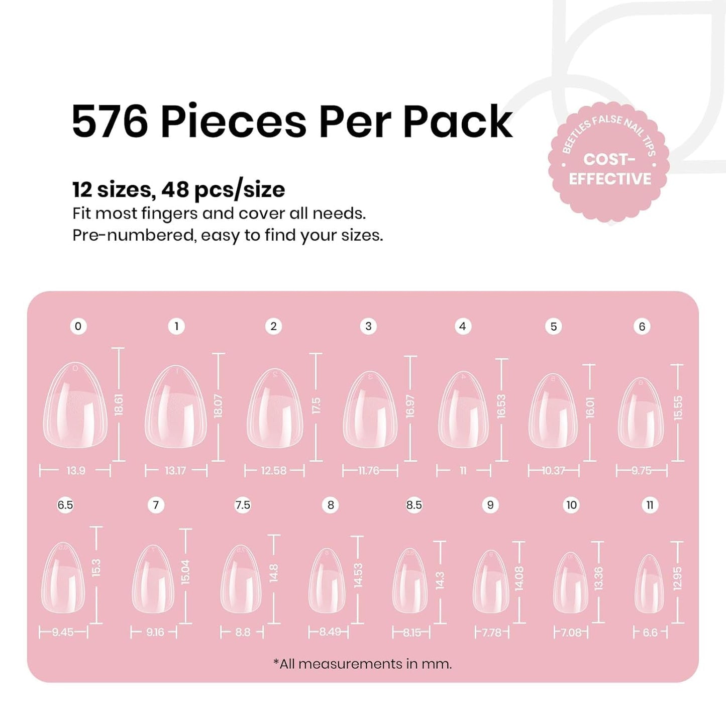 Beetles Gel Nail Tips 576Pcs Extra Short Almond Fake Nails Etch-X Half Matte Press on Nail Tips Full Cover Gifts for Women Gel Nail Polish Extensions Set