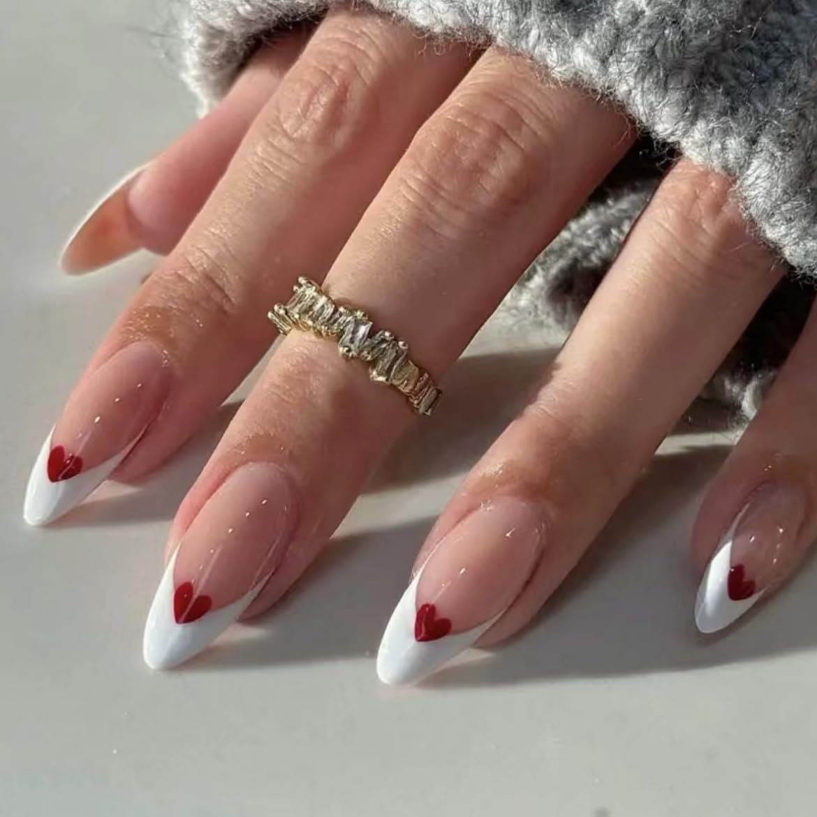 Handmade Almond French False Nails Coffin Press on Nails Nude Nails Tips Full Cover Cute Fake Nails for Women and Girls 10Pcs (MT-106, S)