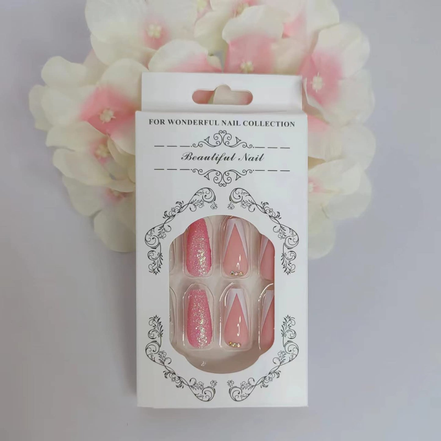 24Pcs Press on Nails Medium French Square Fake Nails Glitter Heart/Love False Nails Glossy Acrylic Glue on Nails Full Cover Stick on Nail for Women Decorations