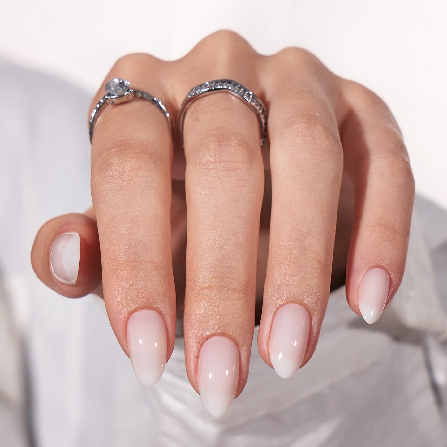 Press On Nails Short Medium - Made by Soft Gel Light Weight & Fit Perfectly,Chrome Press on Nails and White Fake Nail with Nail Glue, Stick On Nails in 15 Sizes - Glazed Donut & Cream Puff