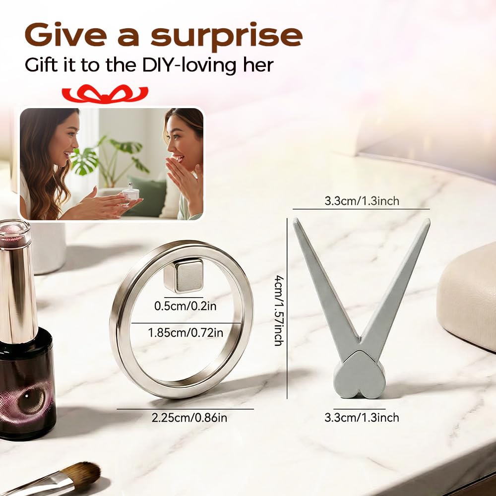 2026 New Ring-Shaped Cat Eye Magnet for Nails,Circular Magnet & Two Tip Scissor Tool for Cat Eye Gel Polish, Home DIY, Beginners & Nail Artists (2 Ring + 2 French magnet)