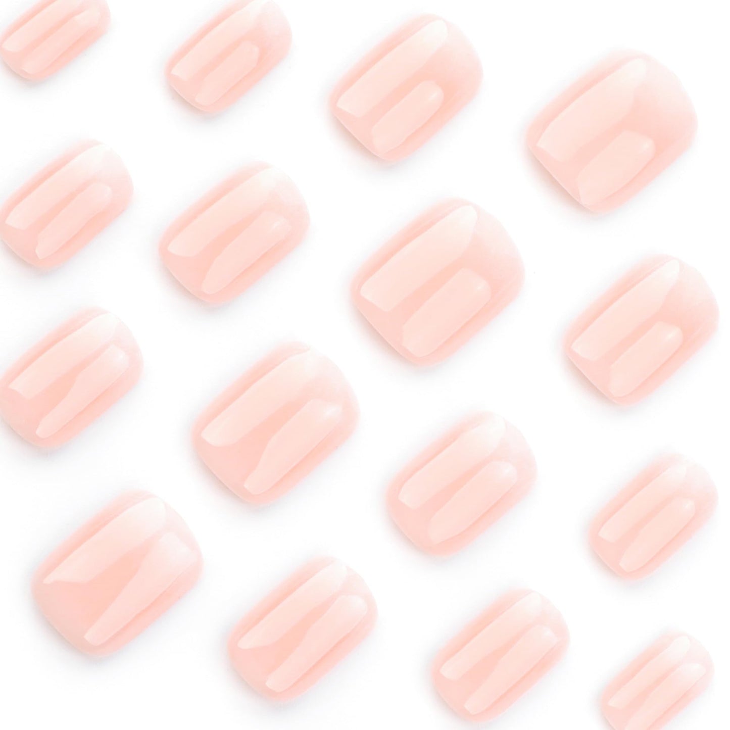 24Pcs Nude Press on Nails Short Square Acrylic Fake Ombre Glossy Gradation False Nature Stick on Full Cover Glue on for Women Girls Decoration