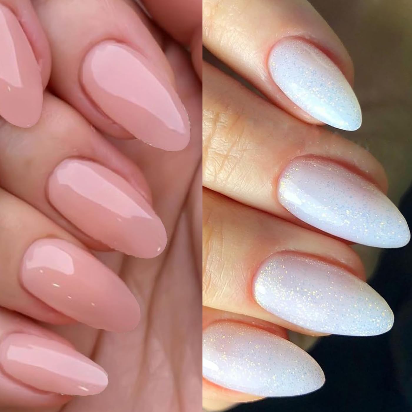 GLAMERMAID Nude Pink Press On Nails Short Almond, Handmade Jelly Soft Gel Nails Round Oval Fake Nails, Translucence Milk White Gel Nails Short Oval Natural Pure Medium Stiletto Stick Glue on Nails