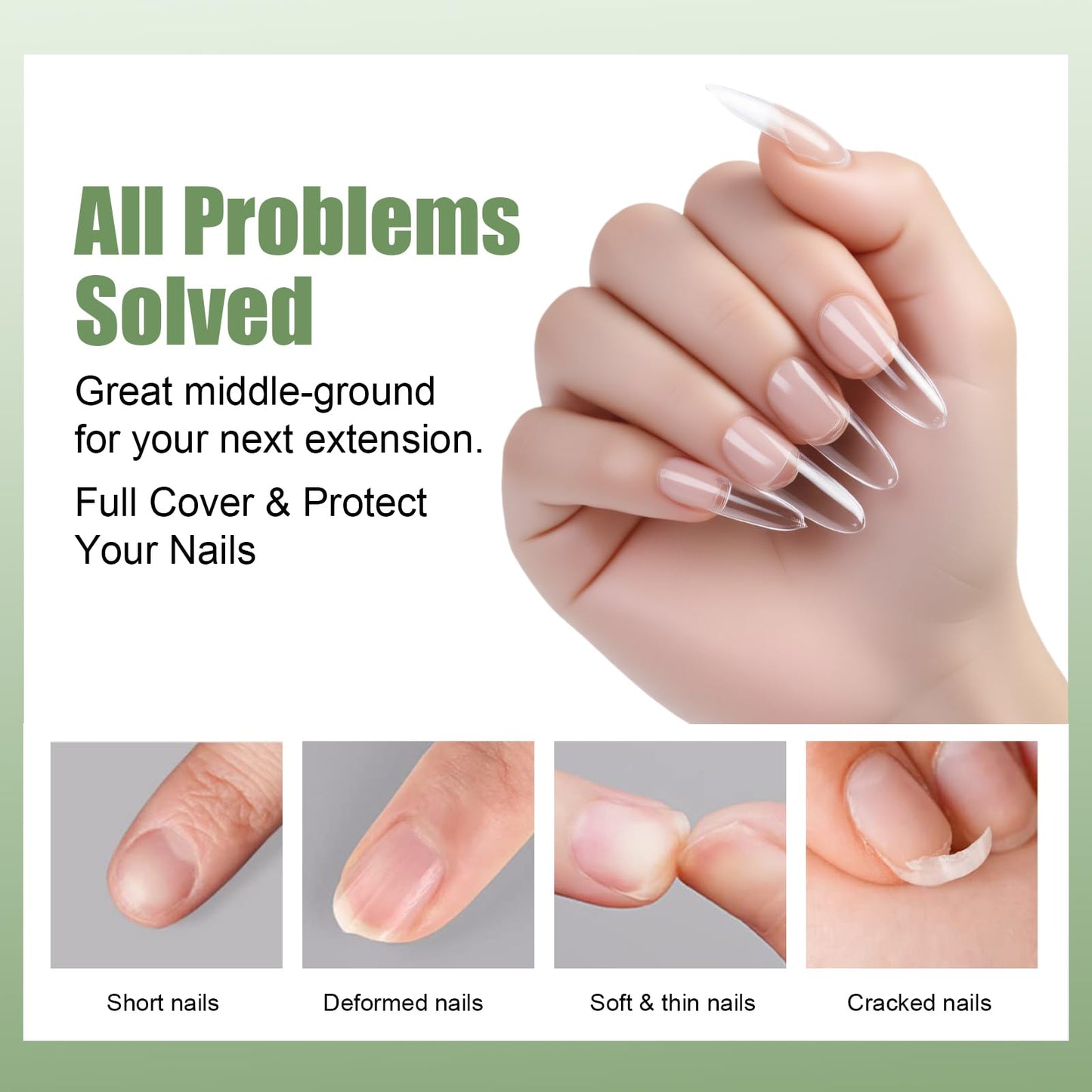 Cycullinyt 480pcs Sculpted Long Almond Soft Gel Nail Tips, Professional False Nail Tips with Box - 16 Sizes Full Cover Clear Acrylic Press On Fake Nails for Extension Manicure Salon DIY at Home