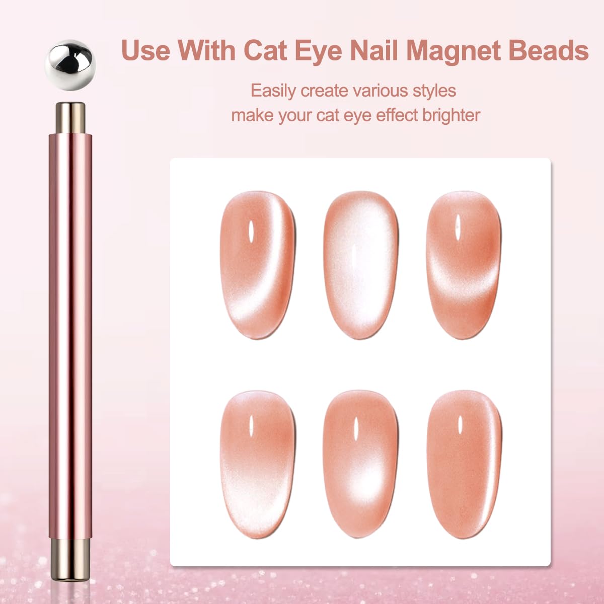Cat Eye Magnet for Nails, Double-Head Cat Eye Nail Magnet Set with Round Magnet Beads, French & Heart-Shaped Nail Magnetic Guides Bead-Attracting Nail Magnets Pen for Nail Art Design