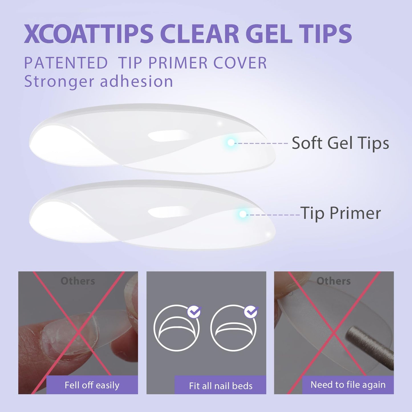Extra Short Almond Nail Tips - BTArtbox Clear Gel Nail Tips Natural with Tip Primer Cover, Pre-shaped Full Matte Oval Gel Press On Nails Clear Soft Fake Nails for Daily Nail Art