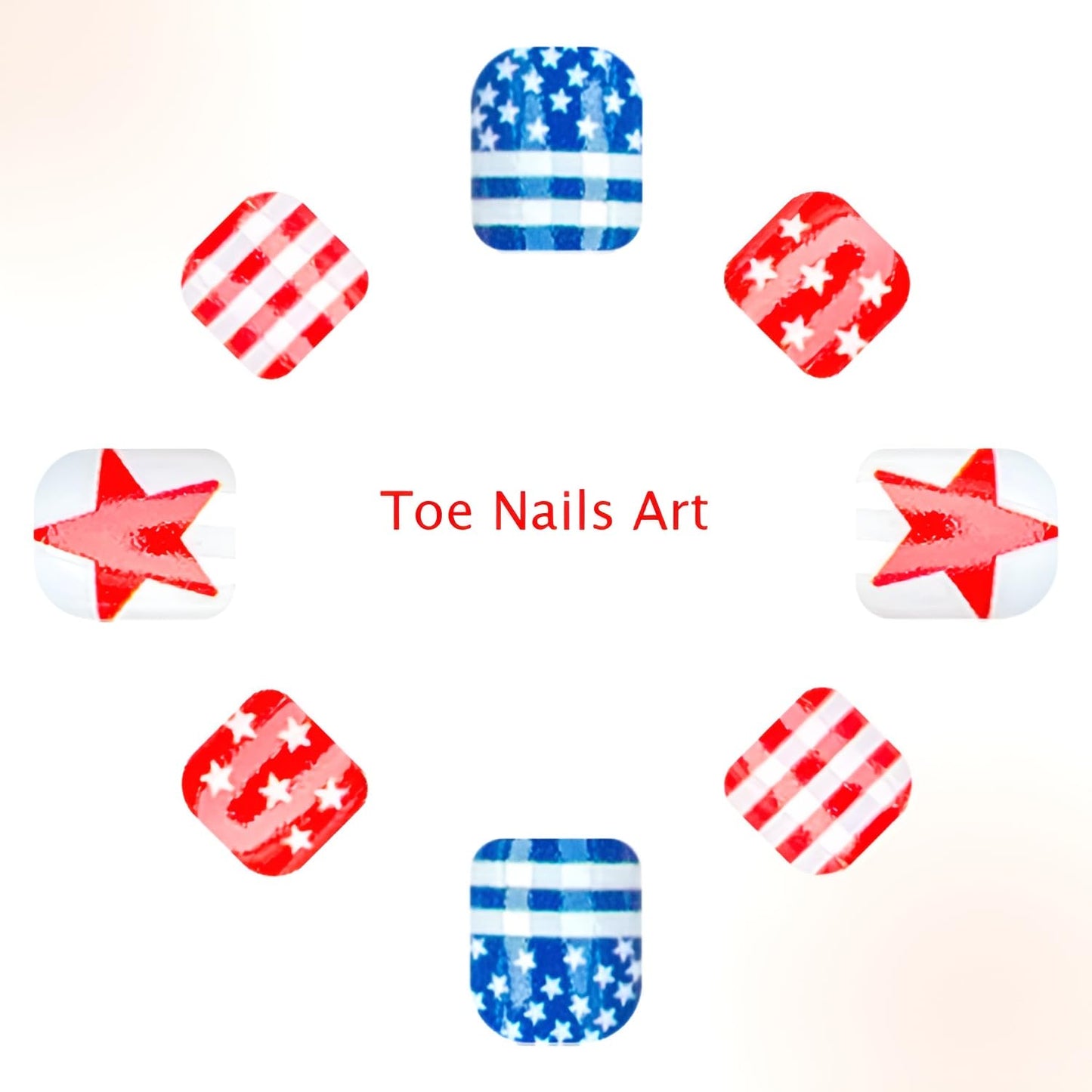 Independence Day Press on Toenails Short Square Fake Toe Nails Blue Red Toenail Press Ons with Star Design 4th of July False Toenails Glossy Glue on Toe Nail Acrylic Stick on Toenail for Women 24Pcs