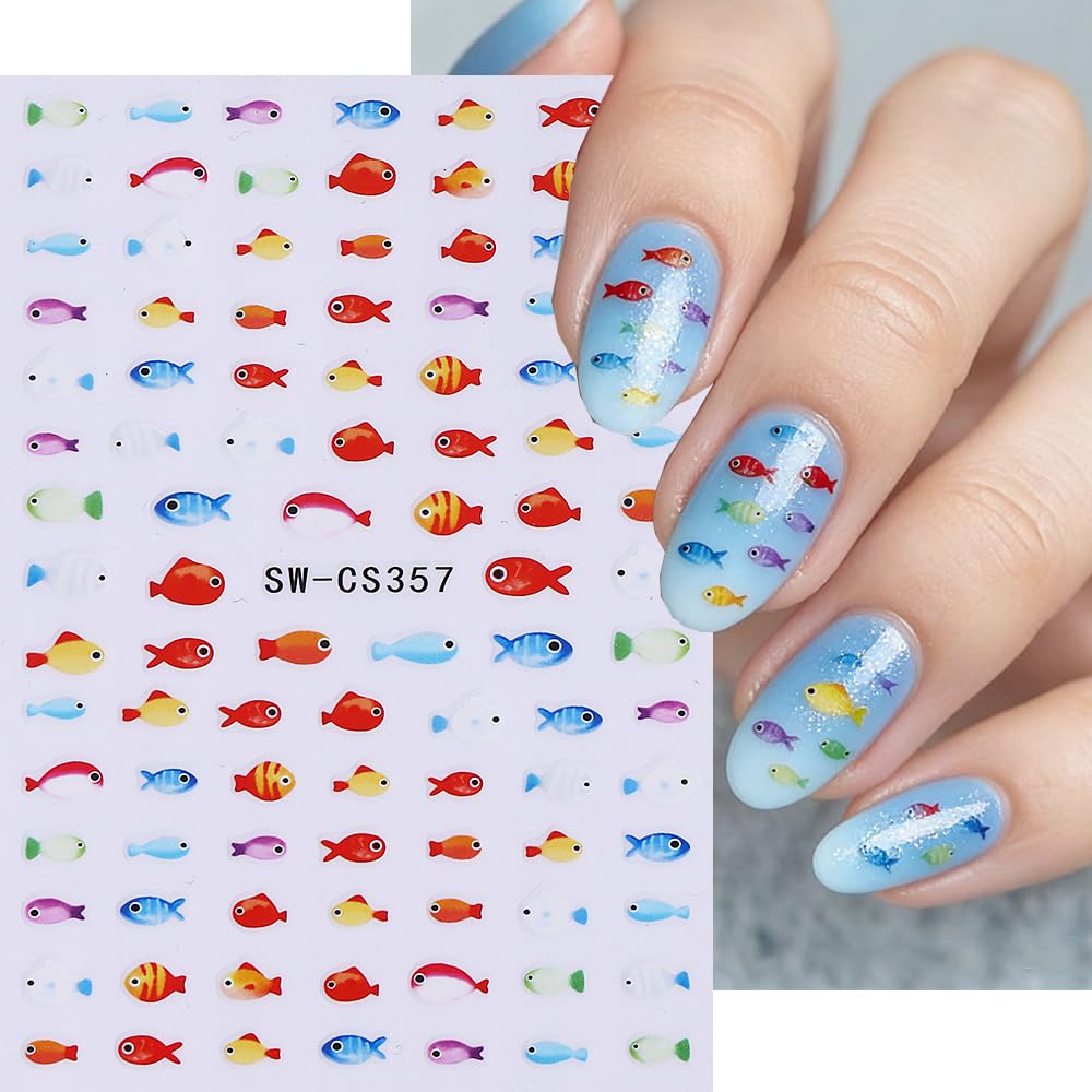 Ocean Fish Starfish Nail Art Stickers Shell Goldfish Nail Art Decals 6Sheets Self-Adhesive Coconut Strawberry Lemon Stickers for Women Summer Ocean Fruit Nail Decorations Nail Art Supplies