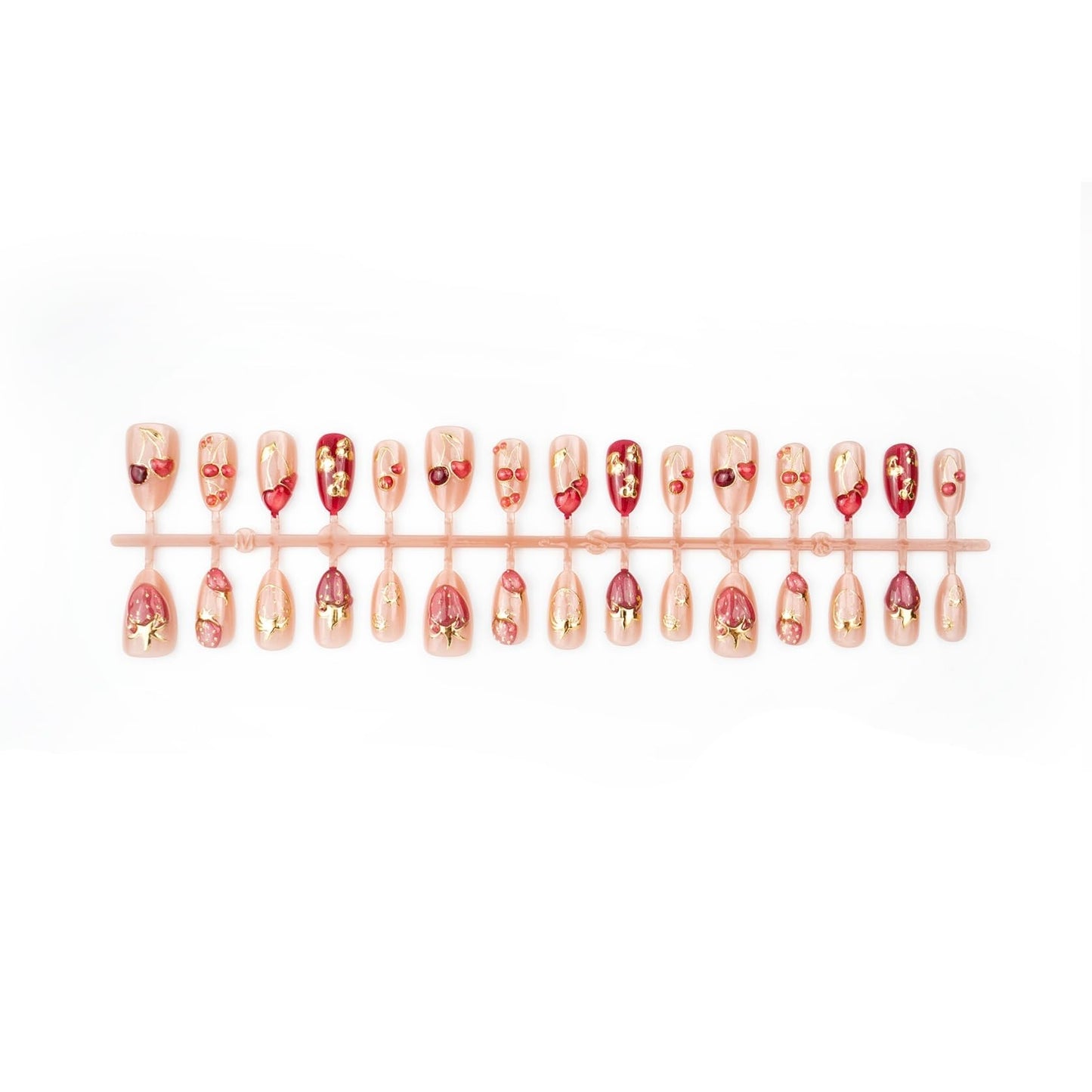 Medium Almond Press on Nails for Women Cherry Strawberry,Fake Nails Artificial Stick on Nail