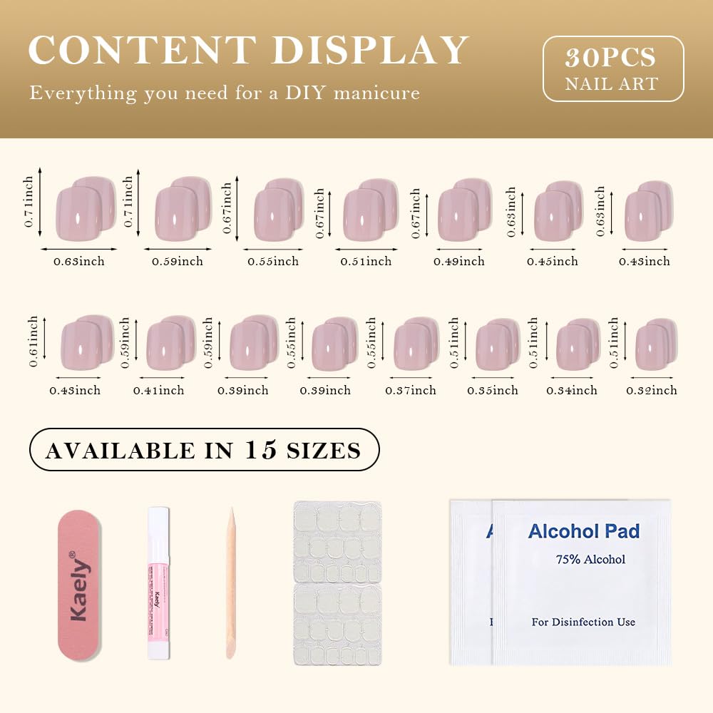 evpct Mauve Pink Glossy Press on Nails Short Square, Glossy Mauve Fake Nails Summer Reusable, Acrylic False Nail Stick on Press ons for Women Gifts, Perfectly Fit False Nail Kit with Kits 30Pcs