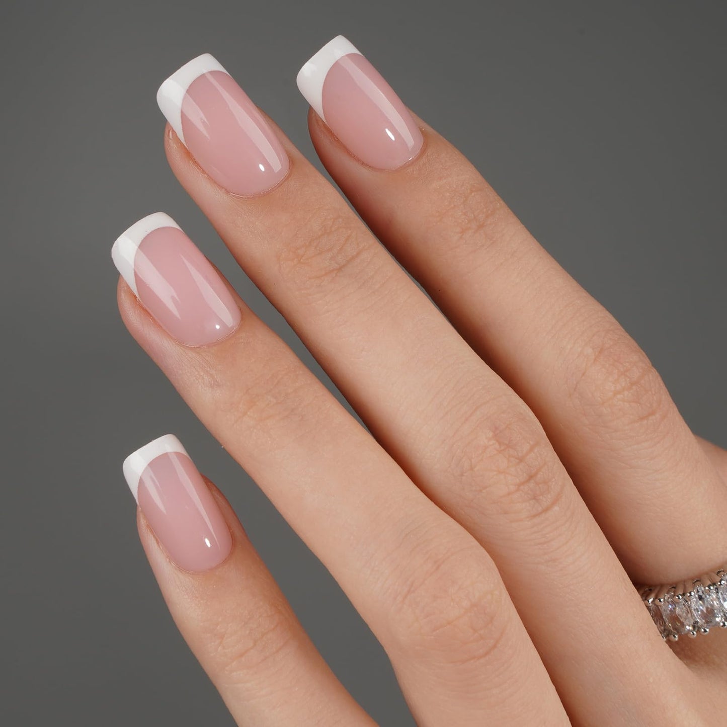 CANVALITE Soft Gel French Tip Nails, 192 Pcs Short Press-on Nails for Women, Flexible Pre-Painted White French Tip Gel Nails, No File Need DIY Manicure Gifts for Women, Glue Not Included