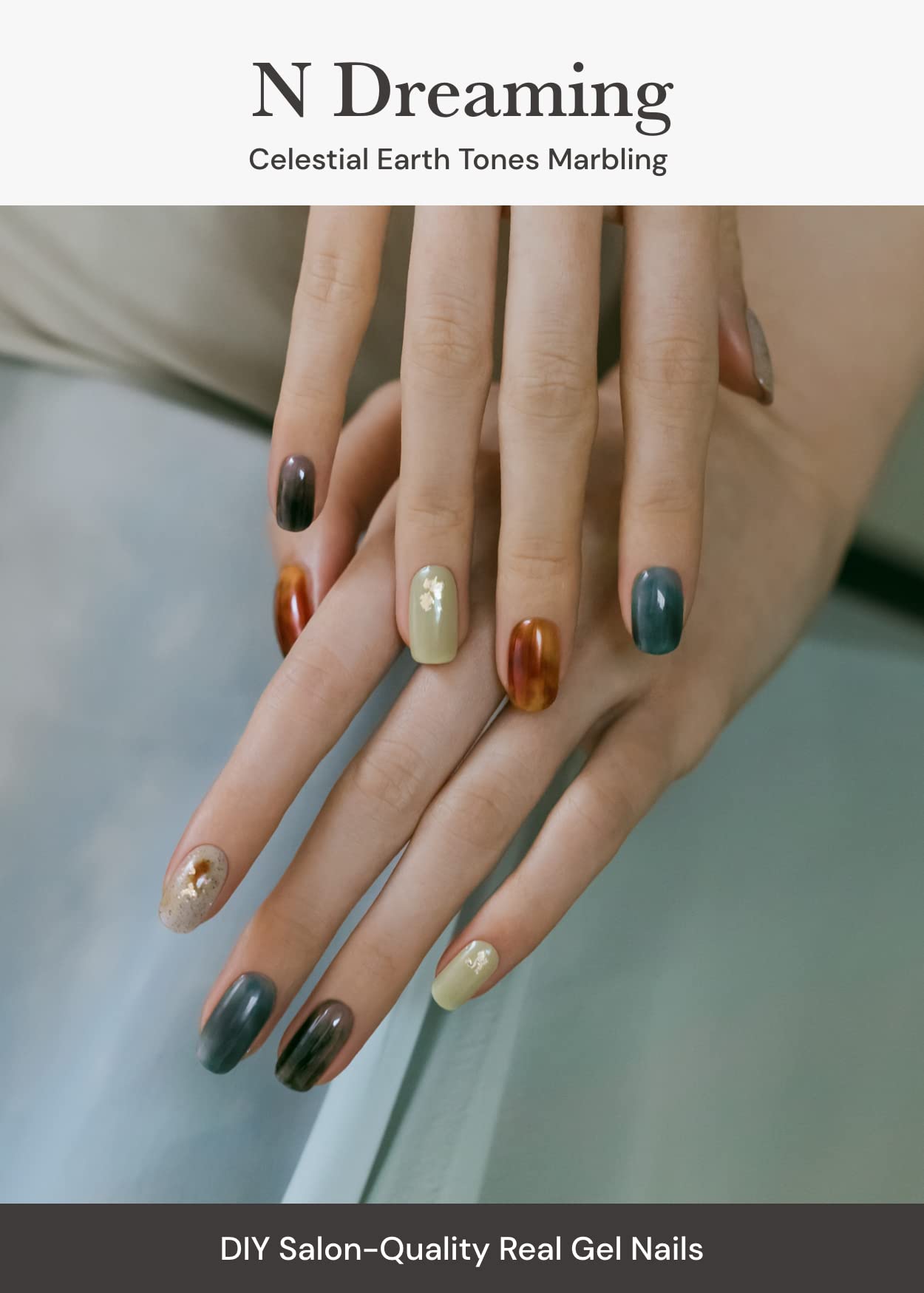 ohora Semi Cured Gel Nail Strips (N Dreaming) - Dark, Patterned, Works with Any UV/LED Lamps, Salon-Quality, Long Lasting, Easy to Apply & Remove - Includes 2 Prep Pads, Nail File & Wooden Stick