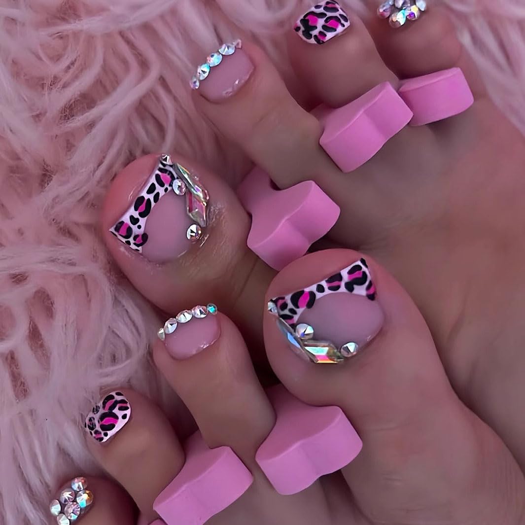 FIEONCIY Press on Toenails with Designs Acrylic Fake Nails for Toe Artificial False Nails with Charms Press on Toe Nails for Spring Summer Stick on Toenails for Women Girls(WSJ2506)