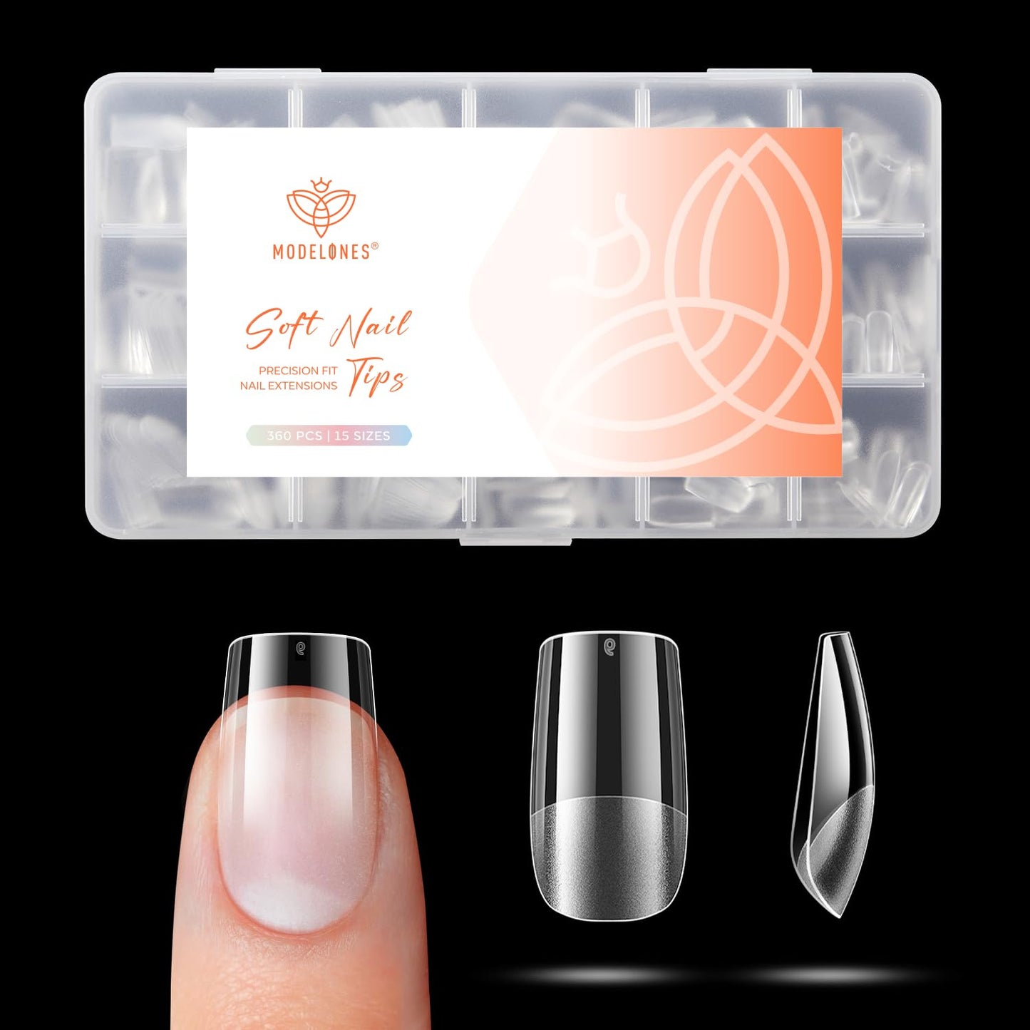 modelones Short Square Nail Tips, 360pcs Pre-etched Clear Fake Nails Press On Full Cover Half Matte 15 Sizes Acrylic Gel Tips for Extension Salon