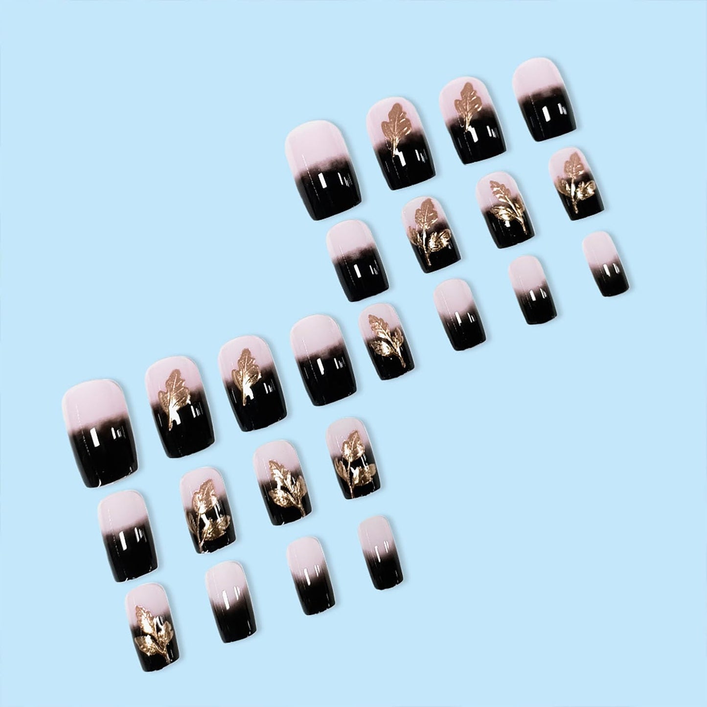 FIEONCIY Press on Nails Square Short Length Glossy Full Cover Acrylic Short Square Shaped False Nails with French Designs Artificial Fake Nails Glue Stick ons Fingernails for Women Girls(W2447)
