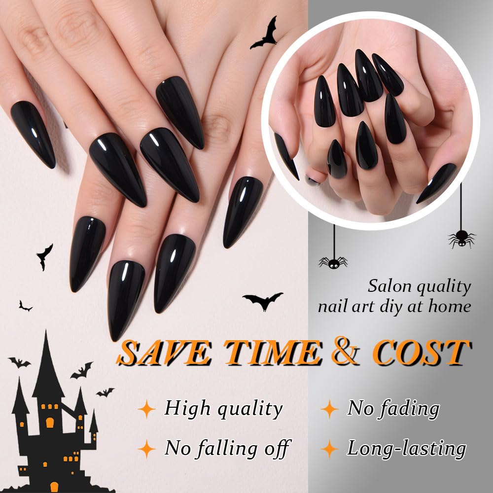 XZMeiLun Halloween Press On Nails Medium Long Stiletto Almond, Acrylic Press On Nails, Ghost Designer Reusable Fake Nails, Artificial Nail Hallows' Day, Glue On Nail Press Ons for Women