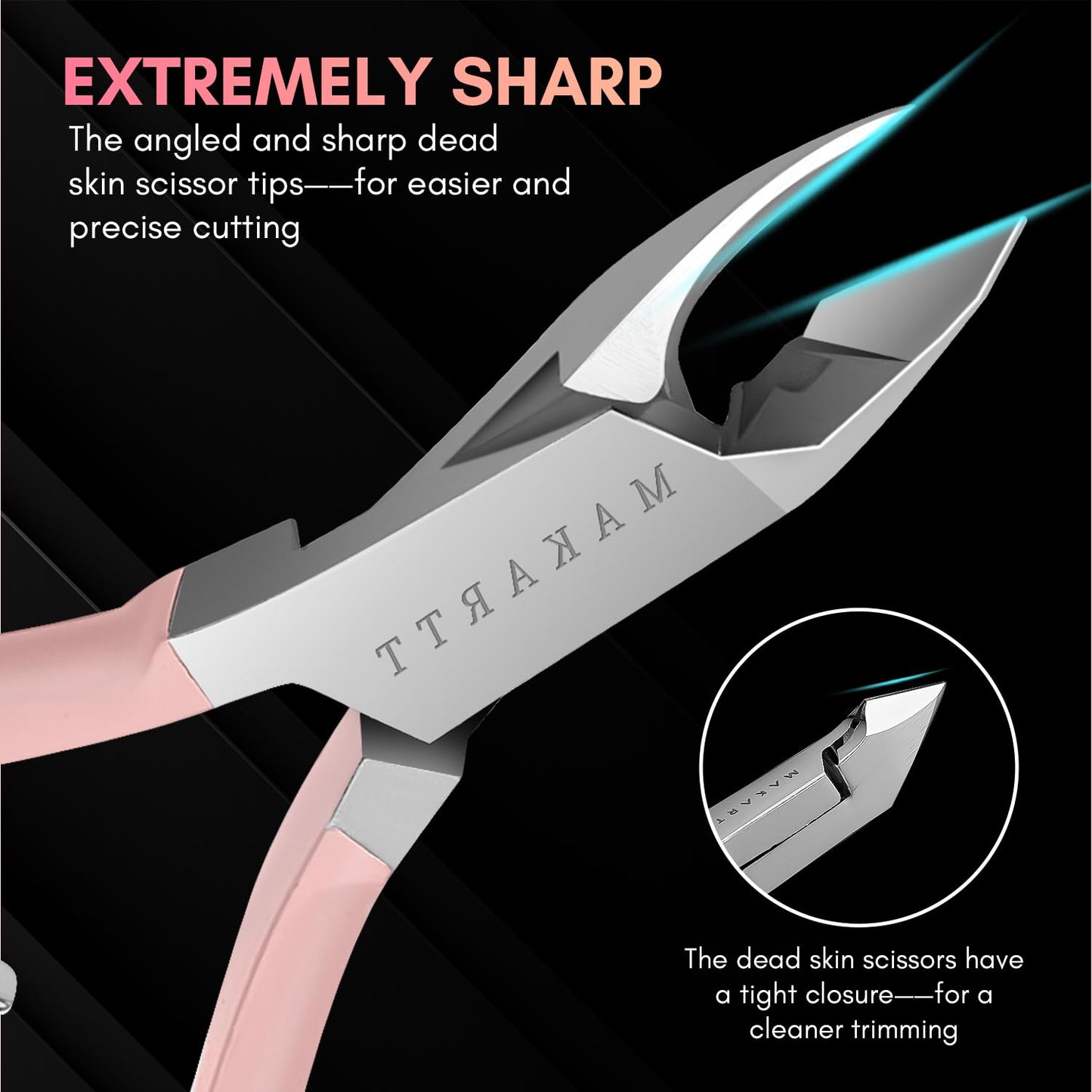 Makartt Cuticle Trimmer with Cuticle Pusher, 3 PCS Pink Nail Cuticle Nipper Bundle with Cuticle Nippers, Pink Cuticle Trimmer Extremely Sharp Full Jaw Cuticle Cutter Nail Care for Manicure Home Salon