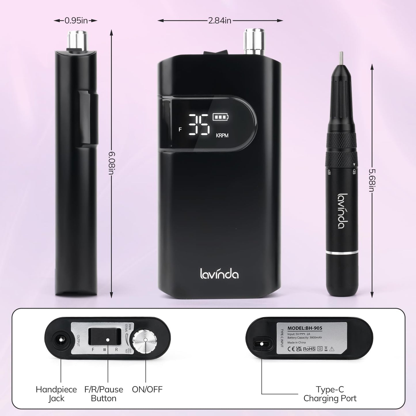 Lavinda UV Nail Lamp 54W Rechargeable Nail Dryer & 35000RPM Electric Nail Drill, Professional Cordless Nail Drill Machine Portable Rechargeable Nail Efile for Acrylic Gel Nails