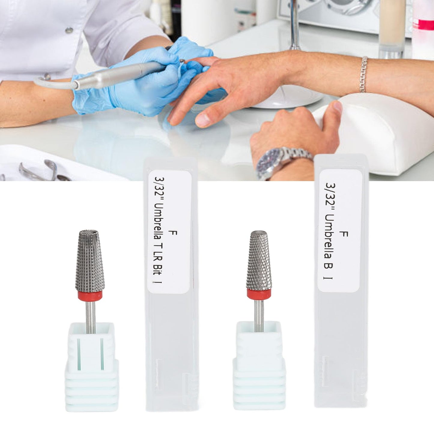 2pcs Tapered Tungsten Steel 5 in 1 Nail Art Drill Bits, Two Way Rotate Nail Polishing Fast Remove Acrylic Nail File 3/32 Cuticle Grinding Heads for Salon Use