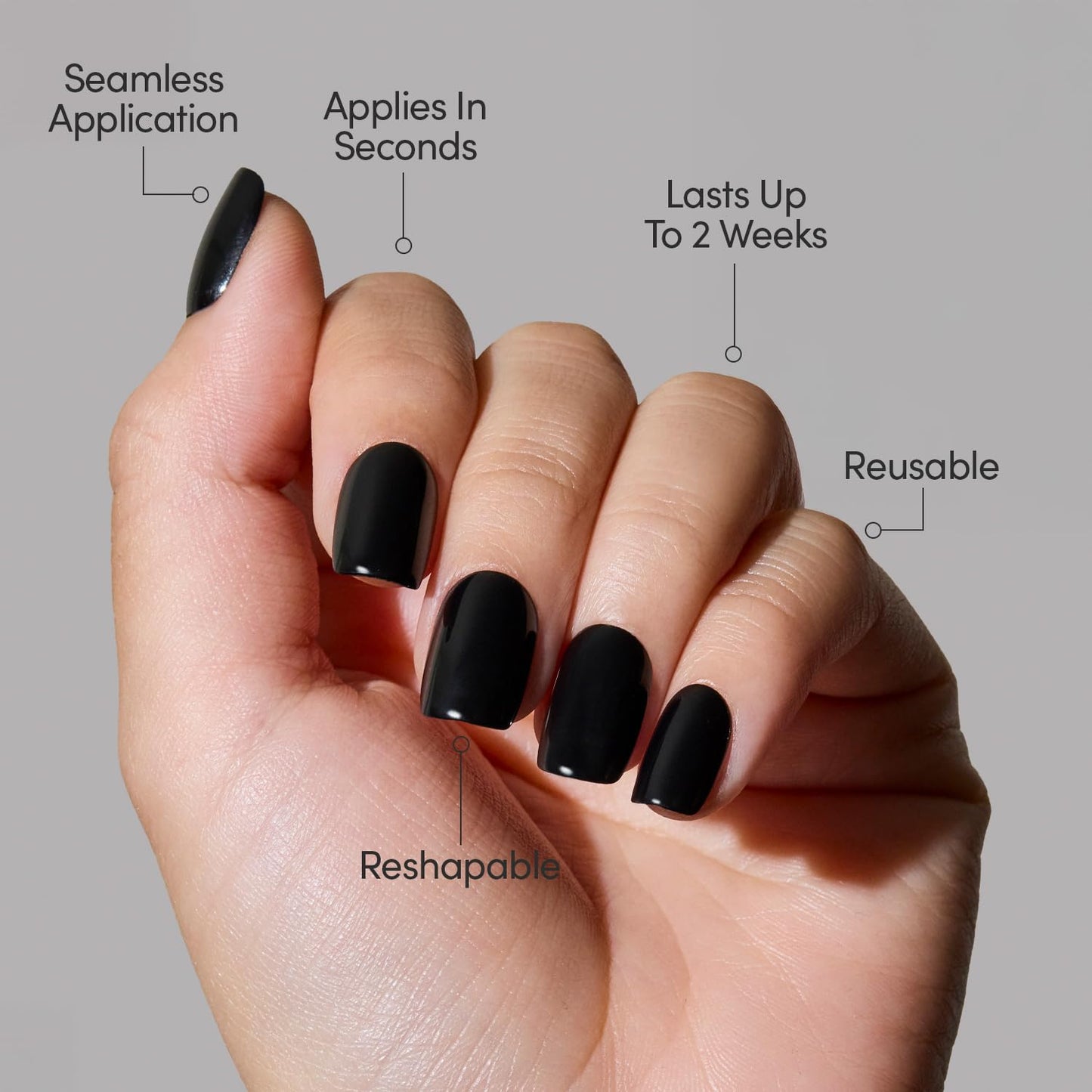 Glamnetic Press-On Nails Bundle - Jet Black & Burgundy Chrome | Short Squoval Black Fake Nails with a Glossy Finish | Short Almond Fake Nails with a Metallic Chrome Finish | Durable, Salon-Quality Nai