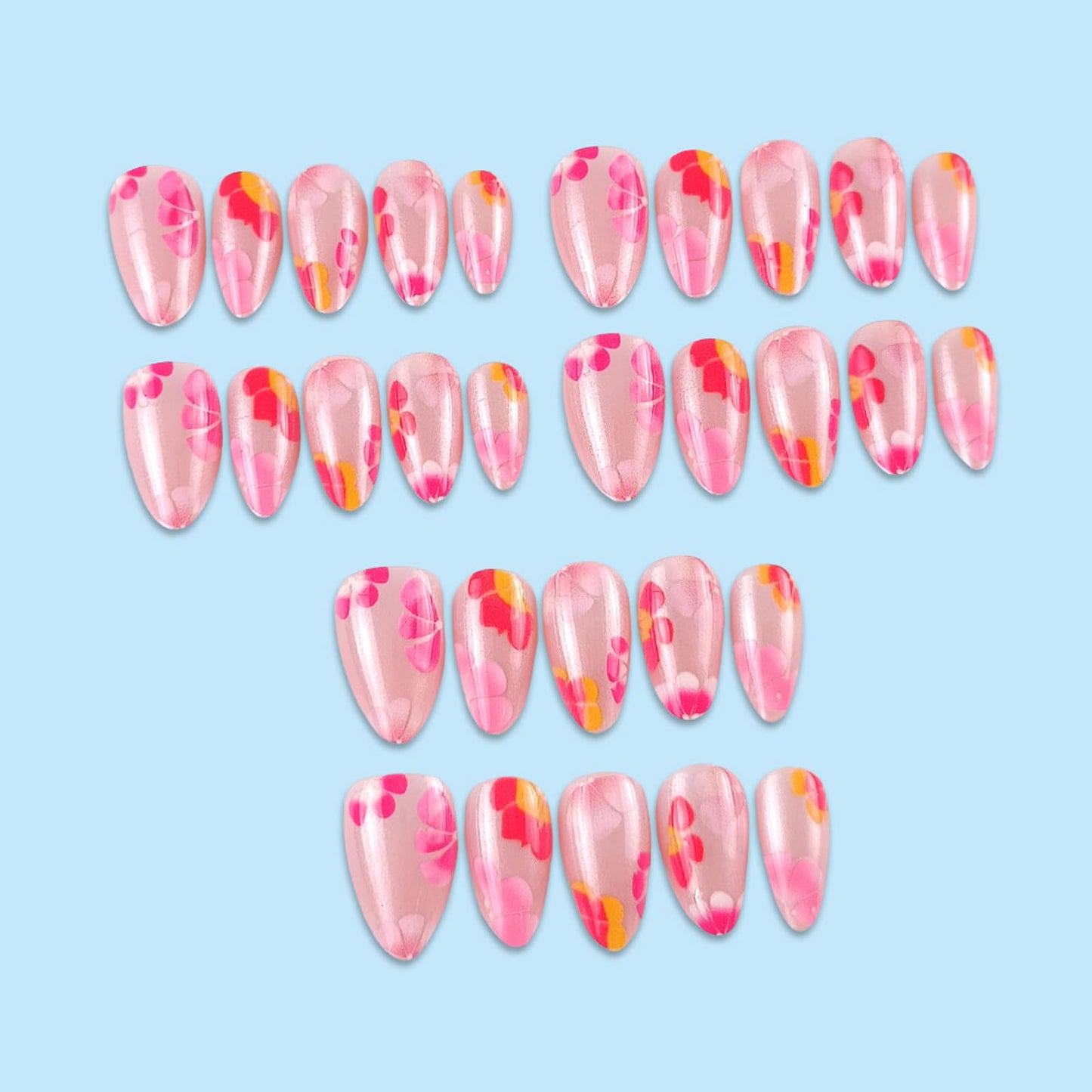IMSOHOT Press on Nails Short Oval Fake Nails Pink Flower Glue on Nails Summer Cute Acrylic Nail Supplies Full Cover Glossy Round False Nails for Women Girls 24Pcs