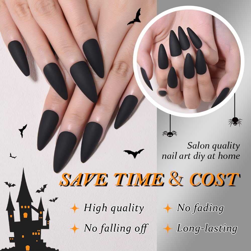 XZMeiLun Halloween Press On Nails Medium Long Matte Stiletto Almond, Acrylic Press On Nails, Ghost Designer Reusable Fake Nails, Artificial Nail Hallows' Day, Glue On Nail Press Ons for Women