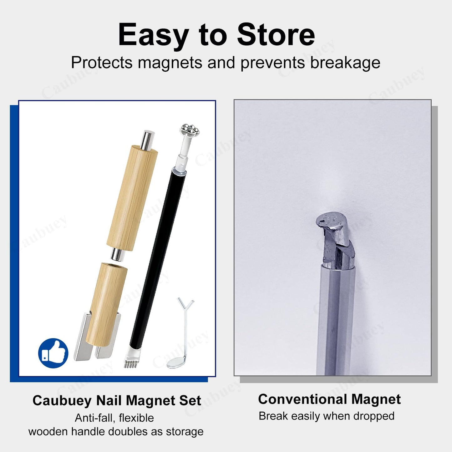 Caubuey 4 in 1 Cat Eye Nail Magnet Stick with Heart Shaped Tool, Multifunctional Magnetic Nail Pen for Gel Polish — 3D Cat Eye Magnet for DIY Nail Art, Manicure, Salon, Studio Use (Wood Color)