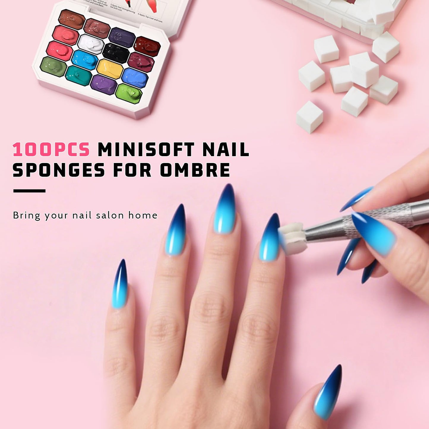Karroy Sponges Pat Gel Nail Polish Palette, 16 Colors Blending Ombre Gel Polish Set Patting Gradient Painting Nails Art, No Wipe, UV/LED Cured, 100Sponges 6Brushes 1Grabber Tools Kit (Set 02)