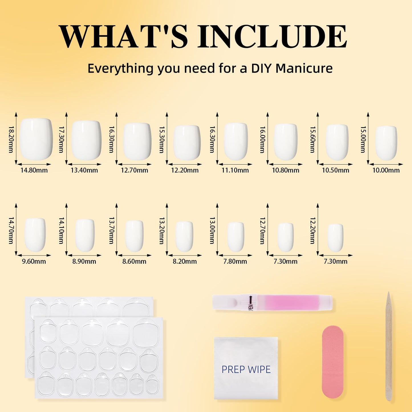 Leefrei White Press on Nails - Short Square Press on Nails, Milky Nails Press Ons for Women DIY Fake Nails Kit with Glue, Glossy Reusable Glue on Nail Short in 15 Sizes - 30pcs, Milky White