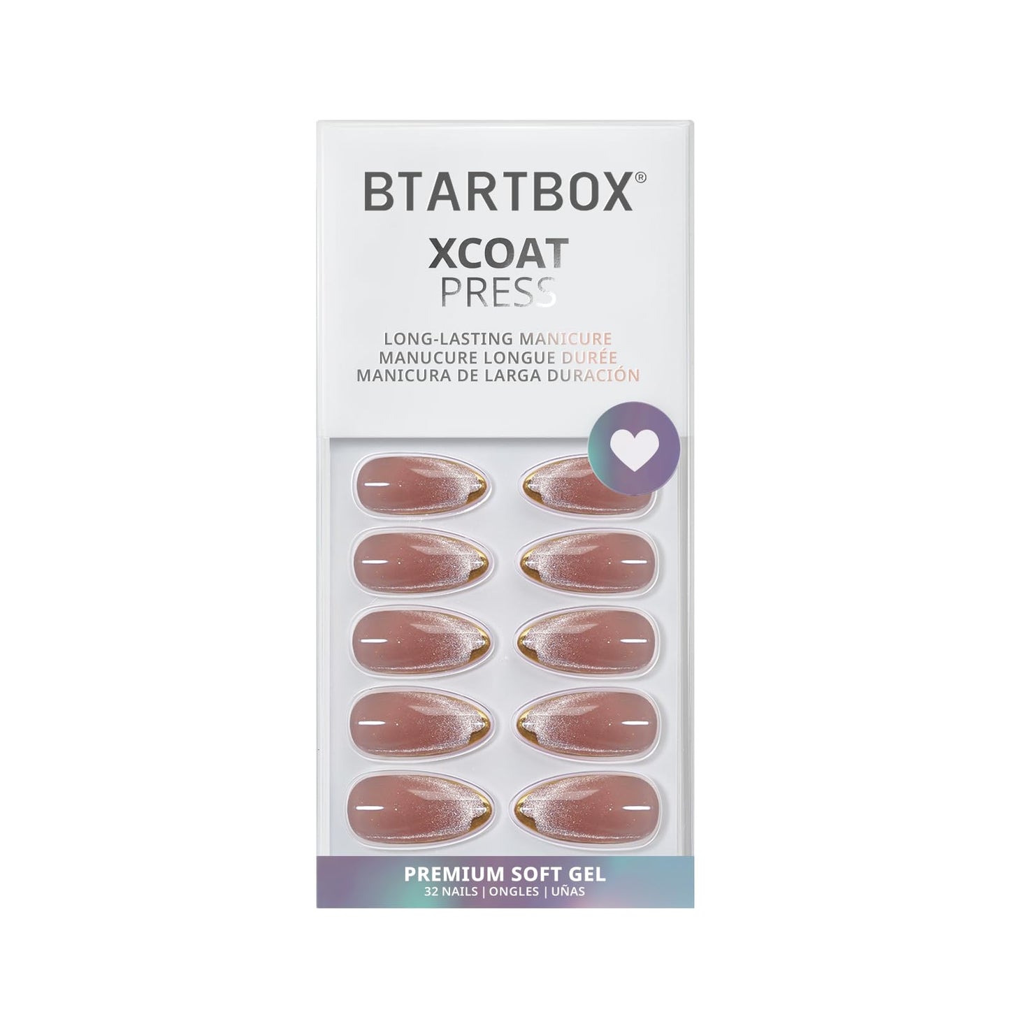 BTArtbox Press On Nails Almond - Knightshield, Cat Eye Press On Nails Medium Fake Nails with 3D Sculpting Metallic Design, Supremely Fit & Glossy Glue On Nails in 16 Sizes, 32 Stick On Nail Kit