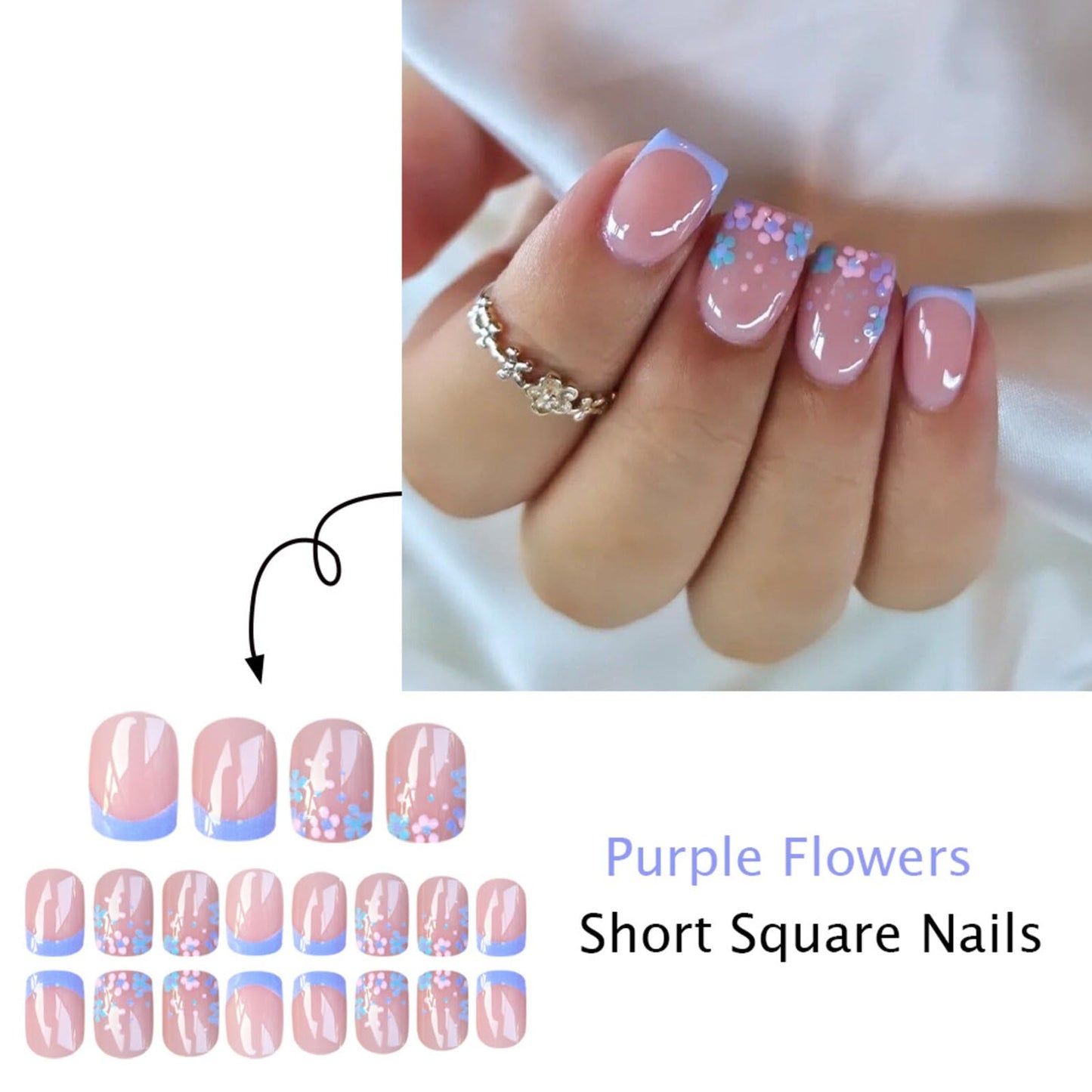 Short Square Press on Nails Soft Nude Pink Base Pastel Blue French Tips Pink Blue Glitter Stick on Nails Speckles Sleek Gentle Fresh Manicure Artificial Nails Suitable for Elegant Unique Chic 24 Pcs