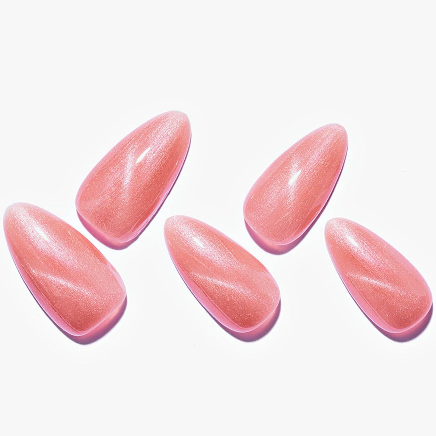 GLAMERMAID Pink Press on Nails Medium Almond, Hamdmade Cat Eyes Jelly Magnet Gel False Nals, Stiletto Shrimmer Glue on Nails Kit for Women, Reusable Short Oval Stick on Acrylic Fake Nails Manicure Set