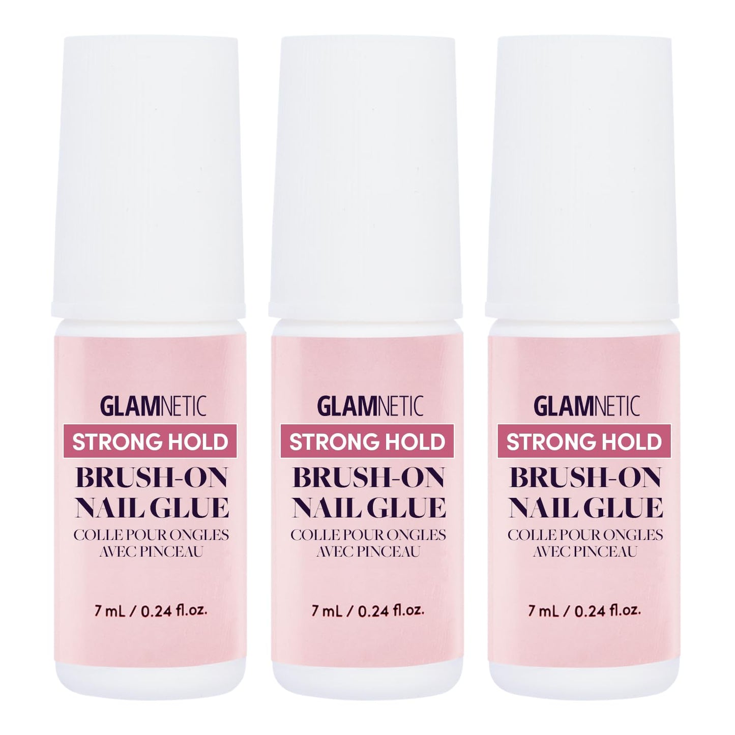 Glamnetic Super Strong Brush On Nail Glue (3 Bottles) | Brush Tip Applicator, Mess Free, Travel Friendly, Vegan | Durable & Long-Lasting | .24 fl. oz.