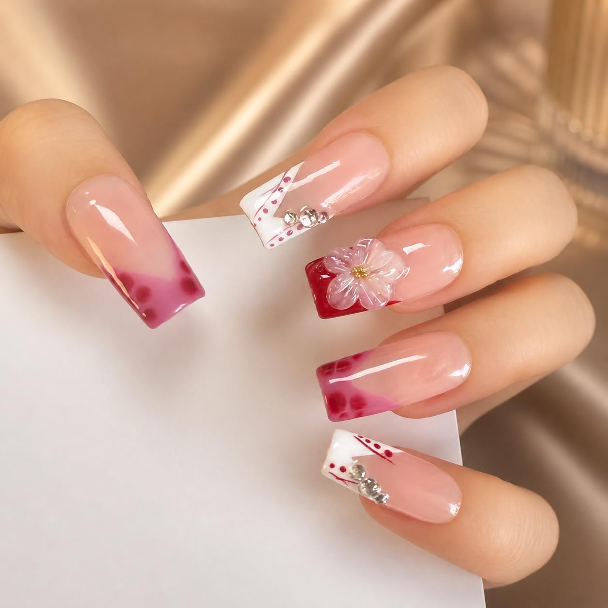 2IM Studio Handmade Press On Nails – 10 Piece Soft Gel Nail Kit with Glue & Tool Set, Reusable Artisan Nails, Salon-Quality Finish (Cherry Veil-M)