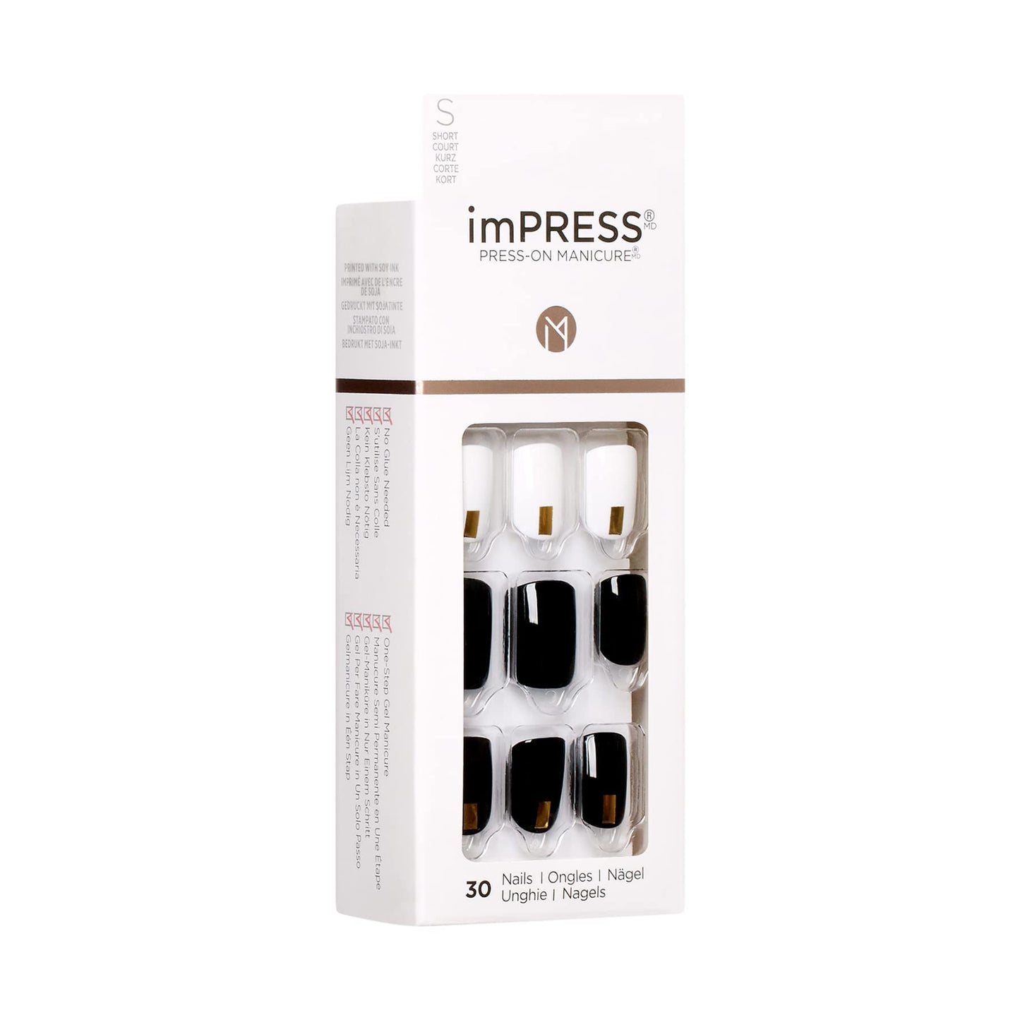 KISS imPRESS Press-On Manicure, Nail Kit, PureFit Technology, Short Press-On Nails, Midnight Drive', Includes Prep Pad, Mini Nail File, Cuticle Stick, and 30 Fake Nails (Pack of 2)