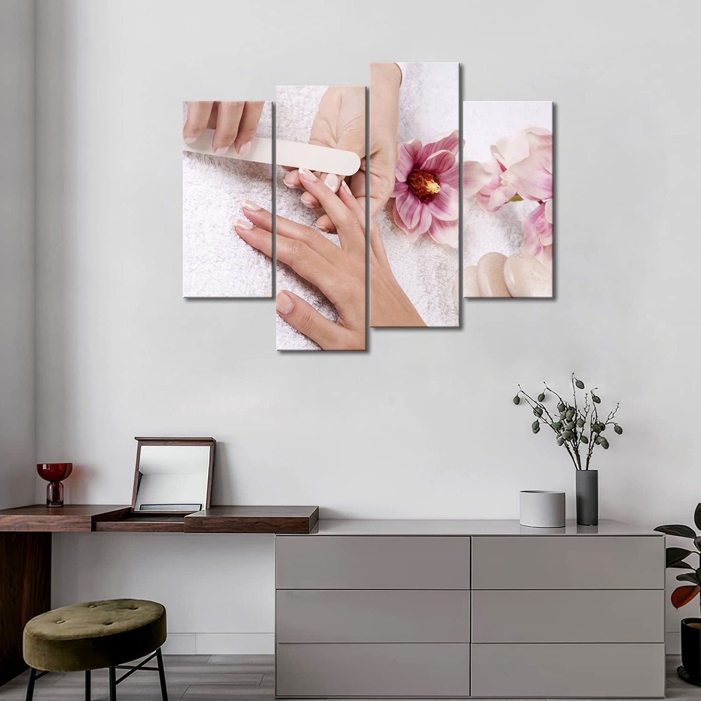 Pink Flowers Cabblestones Someone is Nail-Painting Wall Art Painting Pictures Print On Canvas Art The Picture for Home Modern Decoration