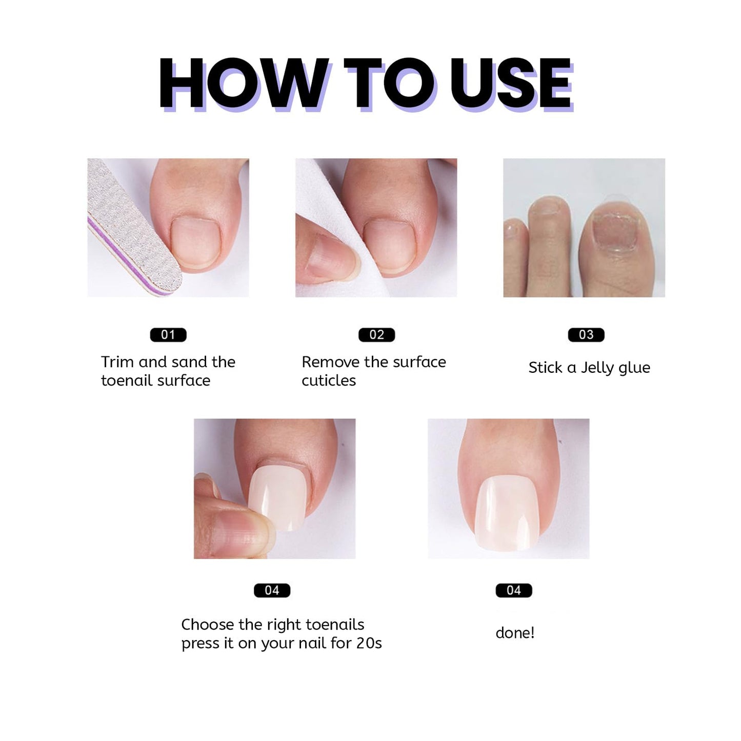 FJSMTOPl 216Pcs Press on Toenails - French Tip Toe Nails Press ons - White French Fake Toe Nails - Acrylic Glue on Toe False nails - Stick on Toenails for Women Nail Manicure