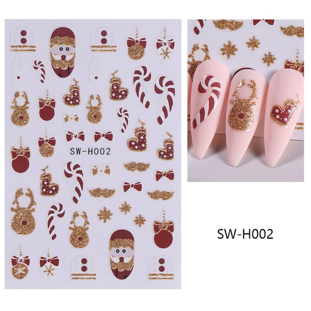 Christmas Nail Stickers Gold Clock Nail Art Stickers Self Adhesive Elk Snowflake Nail Decals Winter Xmas Bow Gingerbread Man Nail Art Supplies Christmas Tree Nail Design for Women 6 Sheets