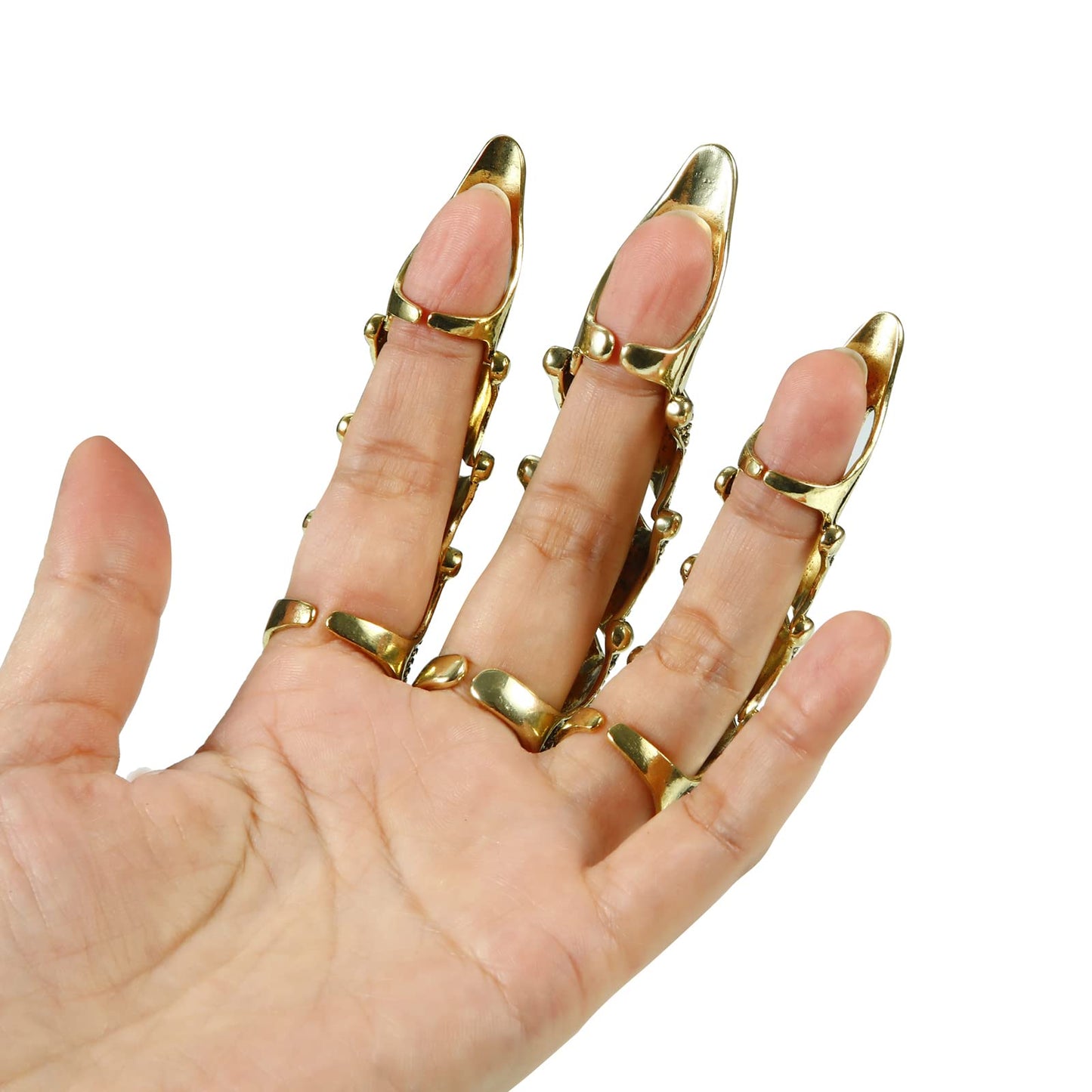 Niansee 5Pcs Resizable Full Finger Ring Claws Armor Gold Knuckle Metal Amour Finger Claws Rings Adjustable Size Cosplay Halloween Costume Jewelry Gifts Decoration(M)