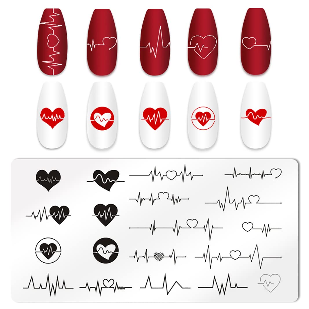 JERCLITY 6pcs Valentine's Day Love Heart Nail Stamping Plate Nail Stamping Kit for Nails Love Heart Image Plates Nail Art Design Nail Stamper Kit for Women
