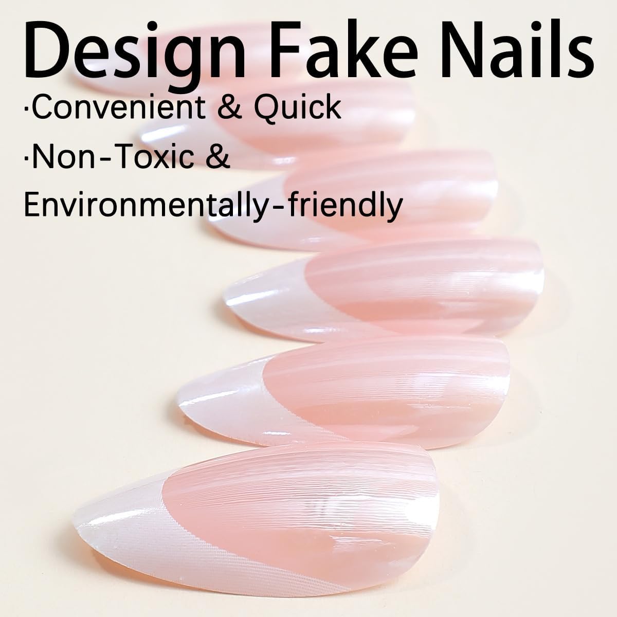 French Tip Press on Nails Medium Almond Fake Nails Press ons with Designs Chrome False Nails Glossy Full Cover Glue on Nails Shiny Acrylic Stick on Nail for Women Nail Decoration 24Pcs