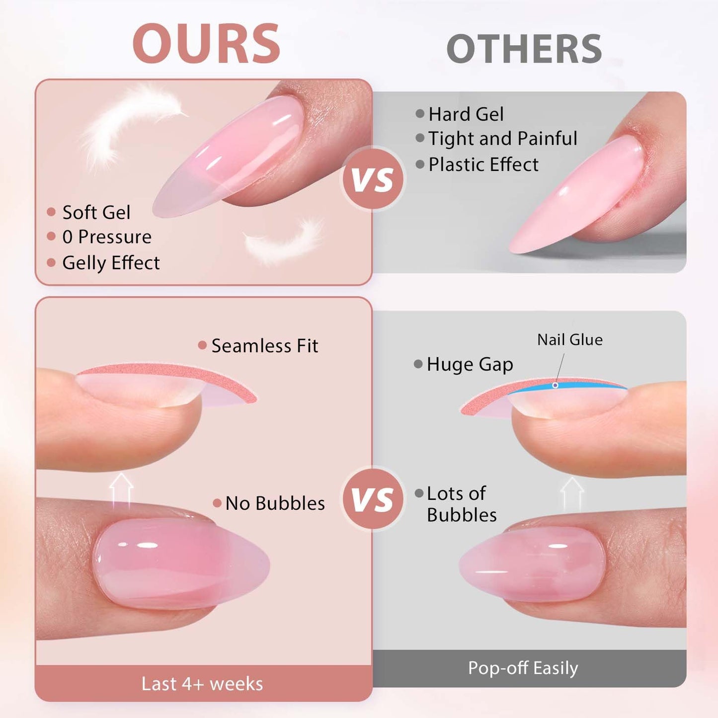 BTArtbox Almond Nail Tips Short - Soft Gel Press on Nails Short Natural XCOATTIPS with Tip Primer Cover, Stronger Adhesion Soak Off Almond Fake Nails for Easy DIY Nail Art