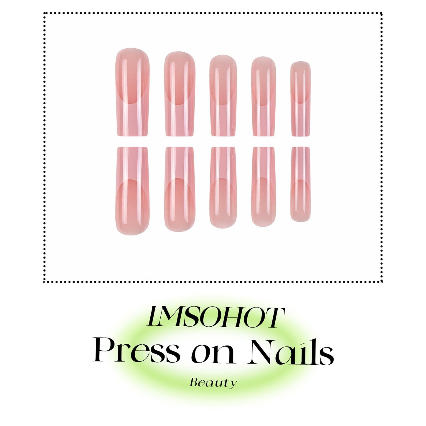 IMSOHOT Pink French Tip Press on Nails Long Square Fake Nails Nude Glossy Gel Glue on Nails Full Cover Acrylic False Nails for Women 24Pcs