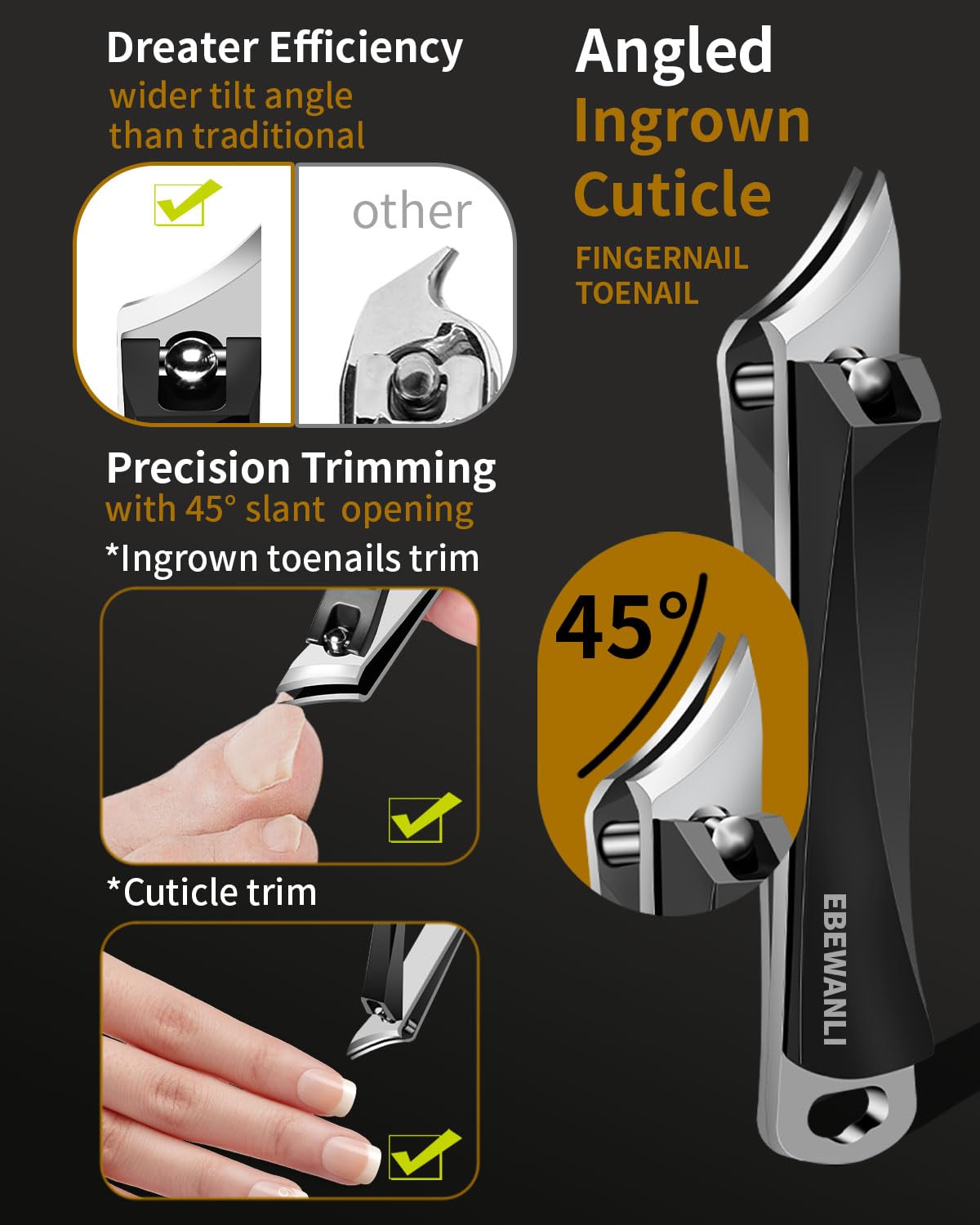 EBEWANLI Ingrown Toenail Tool, 6 PCS Stainless Steel Pedicure Tool, Straight Edge and Curved Slanted Nail Clippers Cutters for Ingrown Toenail Correction Removal Kit at Home for Seniors, Men, Women